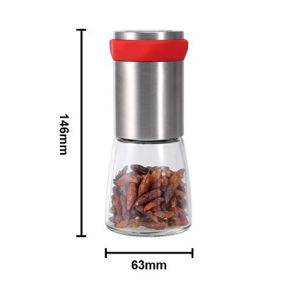 Manual kitchen red  Chili  Grinder steel Burr Mill With glass jar