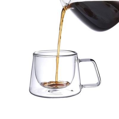 Clear Borosilicate Coffee Cups Thermal  Insulated Double Wall Glass latte Espresso Coffee Mug With Handle