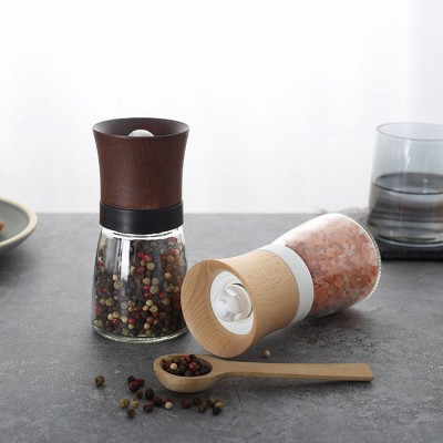 wooden manual table travel turkish  small gloss spice grinder salt and pepper mills with stainless